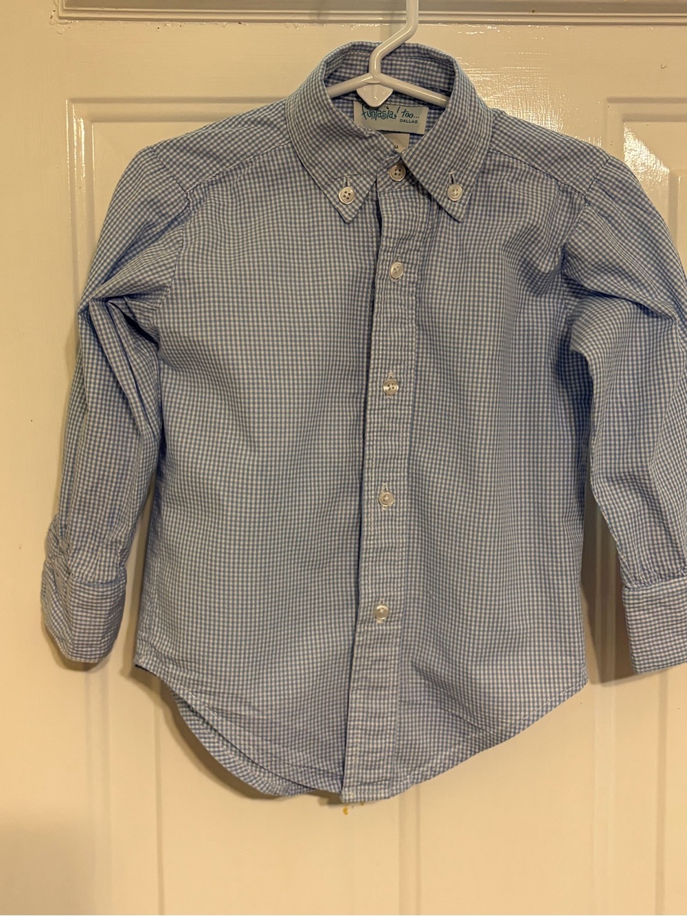 Funtasia Too! Blue Gingham Button-Down Long Sleeve Shirt w/Pink Cuffs Size 2T